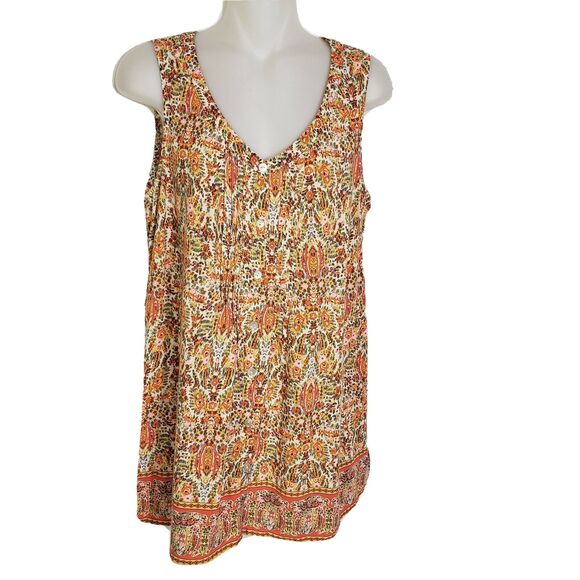 J. Jill Womens Tunic Tank Top Size XS Orange Floral Print Button Up Sleeveless - Picture 1 of 11
